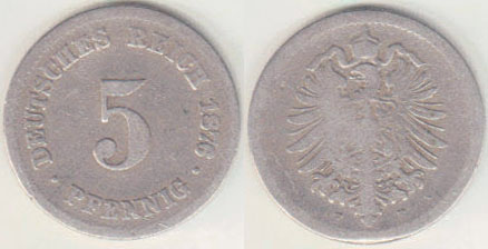 1876 F Germany 5 Pfennig A004616